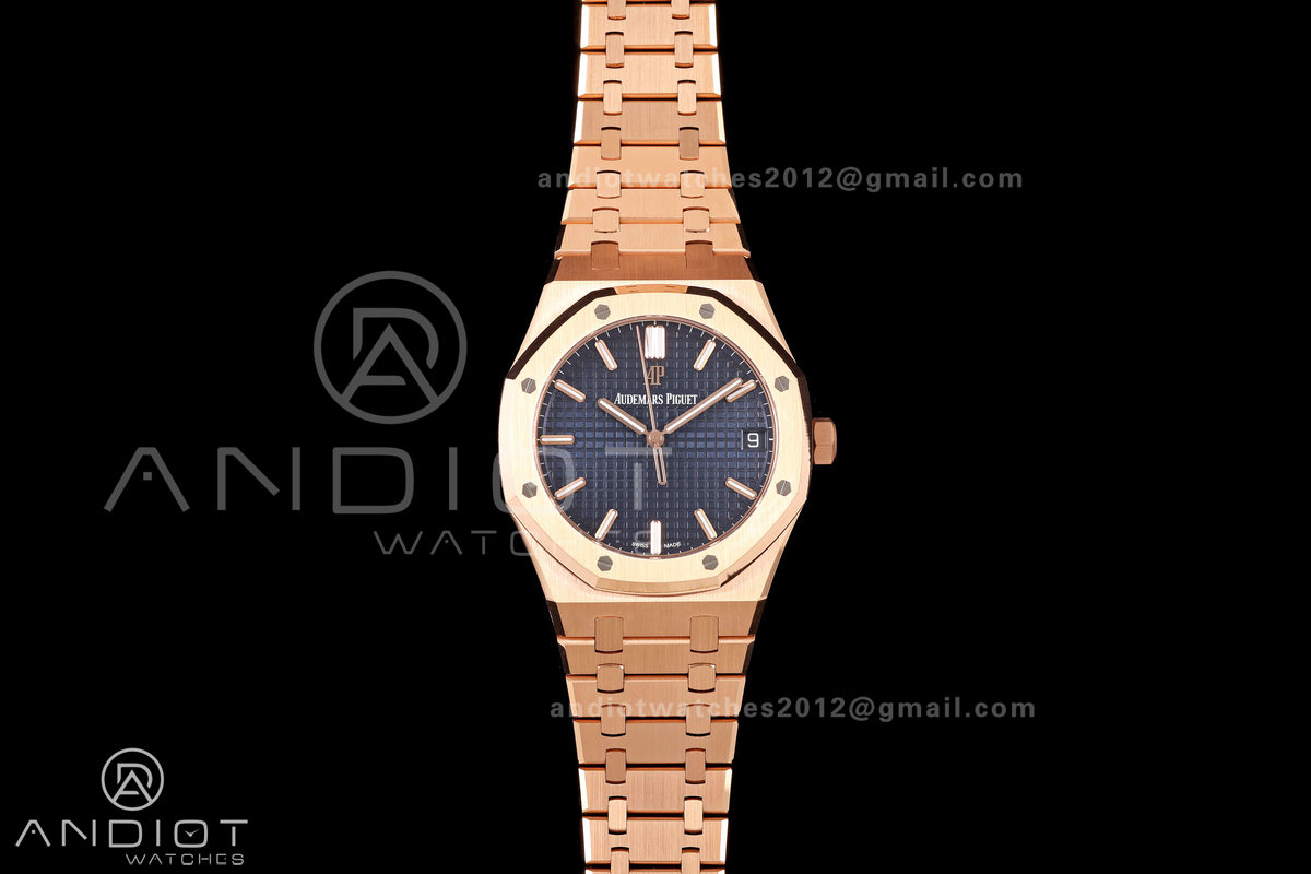 Royal Oak 41mm 15500 RG DDF 1:1 Best Edition Blue Dial on RG Bracelet DD4302 Super Clone (Weighted)